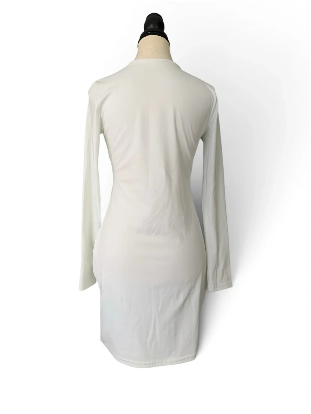 White long-sleeve crewneck bodycon mini dress